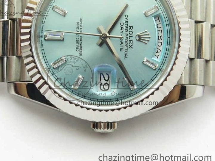 0417 SoftTouch Day-Date 40mm 228239 BP New Dial Version 904 SS Ice Blue T Crystal Markers Dial on SS President Bracelet A 2822